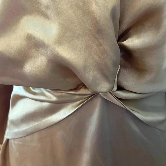 [XS]Zara Knotted V-Neck Satin Effect  Midi Dress in Gold Casual Elegant Women - Picture 6 of 16